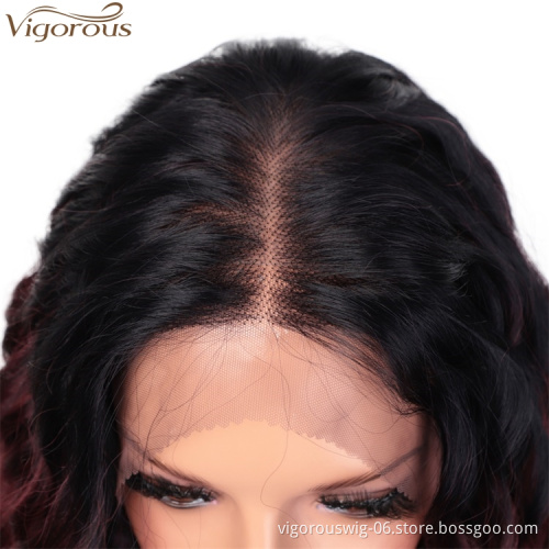 Vigorous Lace Front Wigs Long Wavy Synthetic Wigs for Black Women Ombre Curly Red Wigs with Natural Hairline